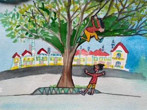 Ilustração de "A Luísa partiu uma perna", Autoria de Teresa Torres