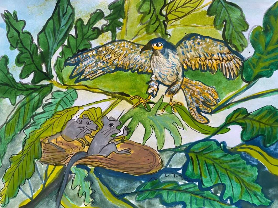 Ilustração de "A Ratinha que queria voar", Autoria de Teresa Torres