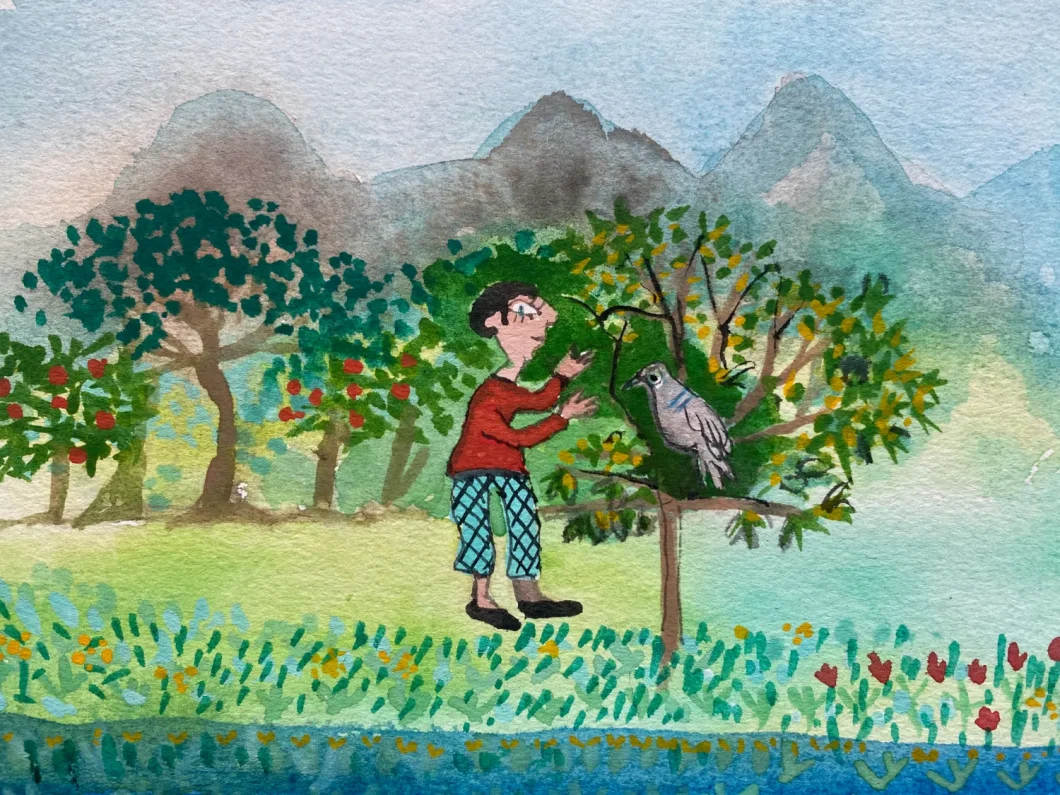 Ilustração de "O menino que quer ir até ao céu", Autoria de Teresa Torres