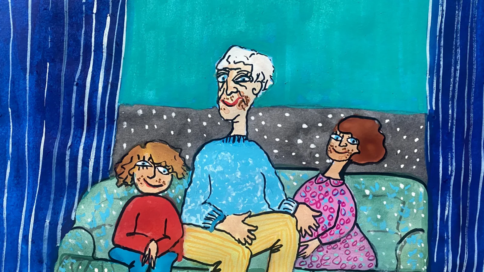 Um avô com os seus dois netos Nico e Mimi
